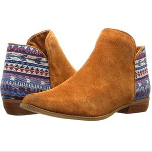 Sbicca Suede Genuine Leather Ankle Boots with Southwest Patterned Heel